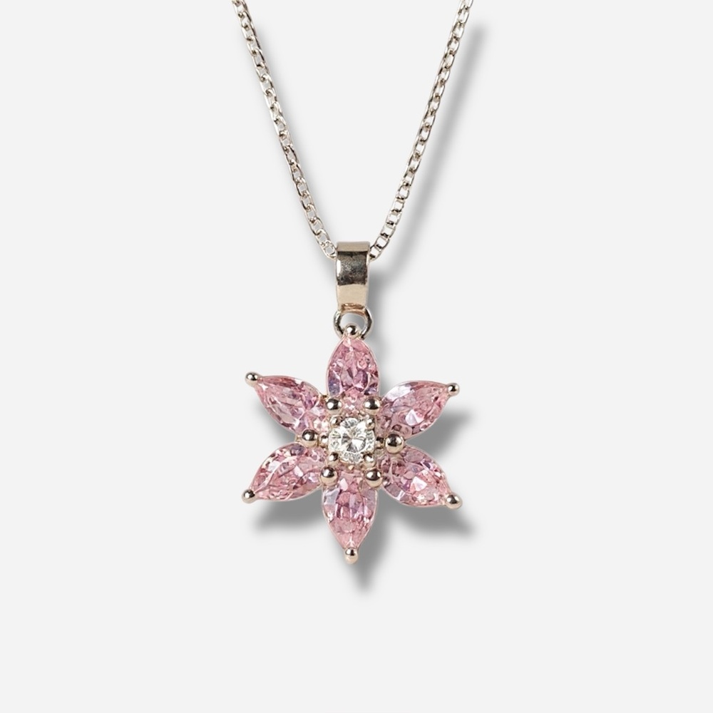 925 Sterling Silver Necklace Pink CZ